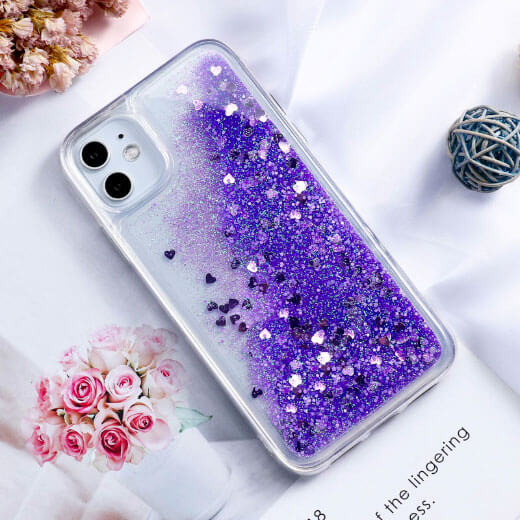 Чохол із рідкими блискітками у вигляді сердець iLoungeMax Liquid Glitter Purple для iPhone 13 Pro Max купити